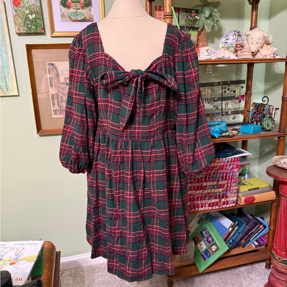 Plaid Mini Dress with Bow